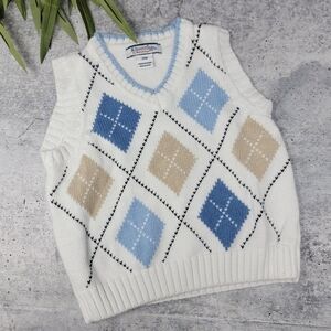 Kitestrings | White Tan Blue Boys Argyle Preppy Sweater Vest Size 24M